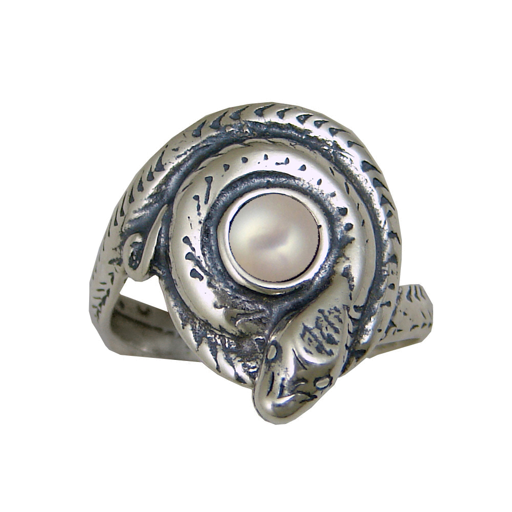 Sterling Silver Snake Ring With Cultured Freshwater Pearl Size 10